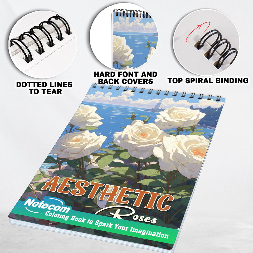Aesthetic Roses Spiral Bound Coloring Book, Discover 30 Mesmerizing Coloring Pages in the Aesthetic Roses Coloring Book
