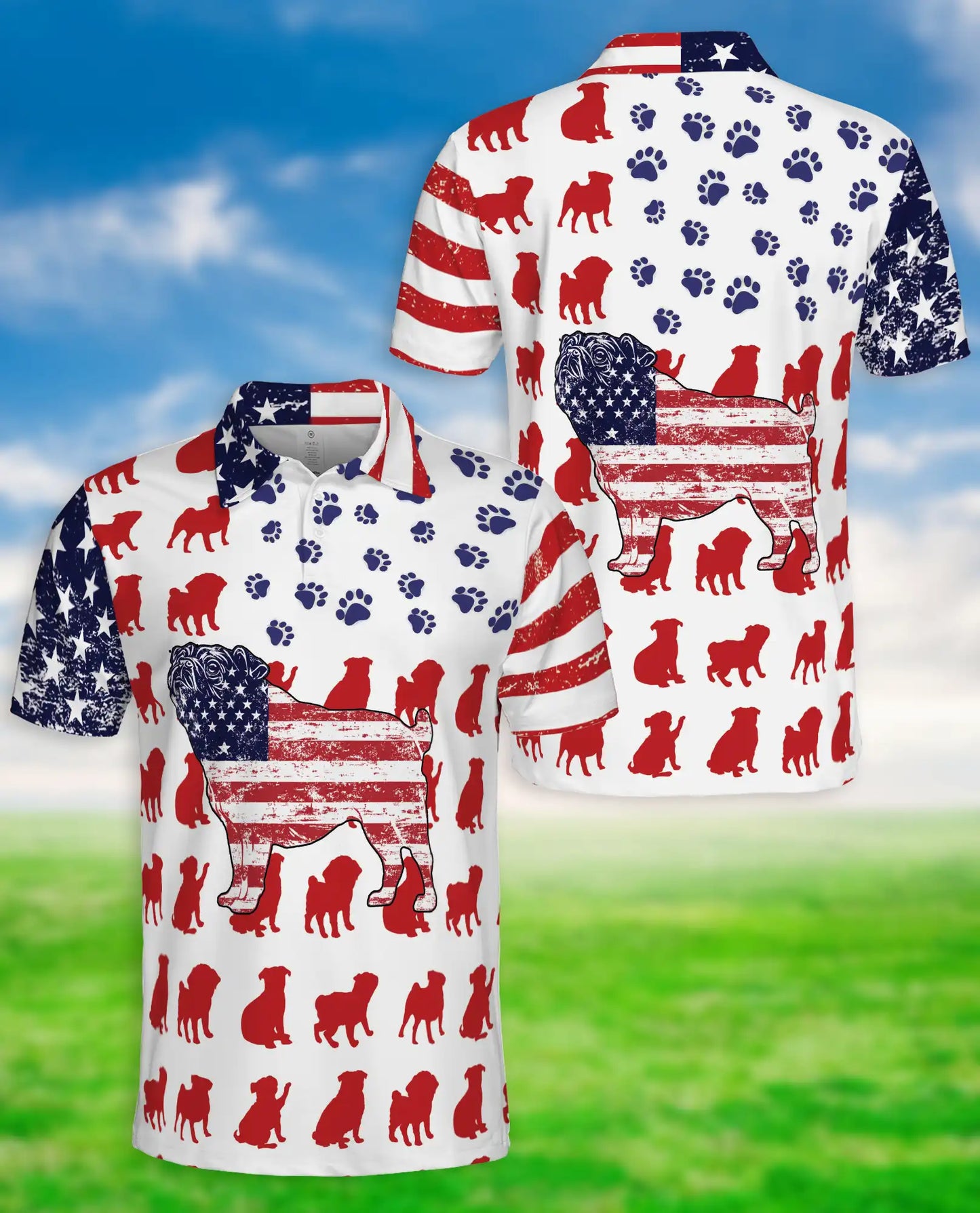 Pug American Flag Patriotic Polo Shirt | Azhobbyshop