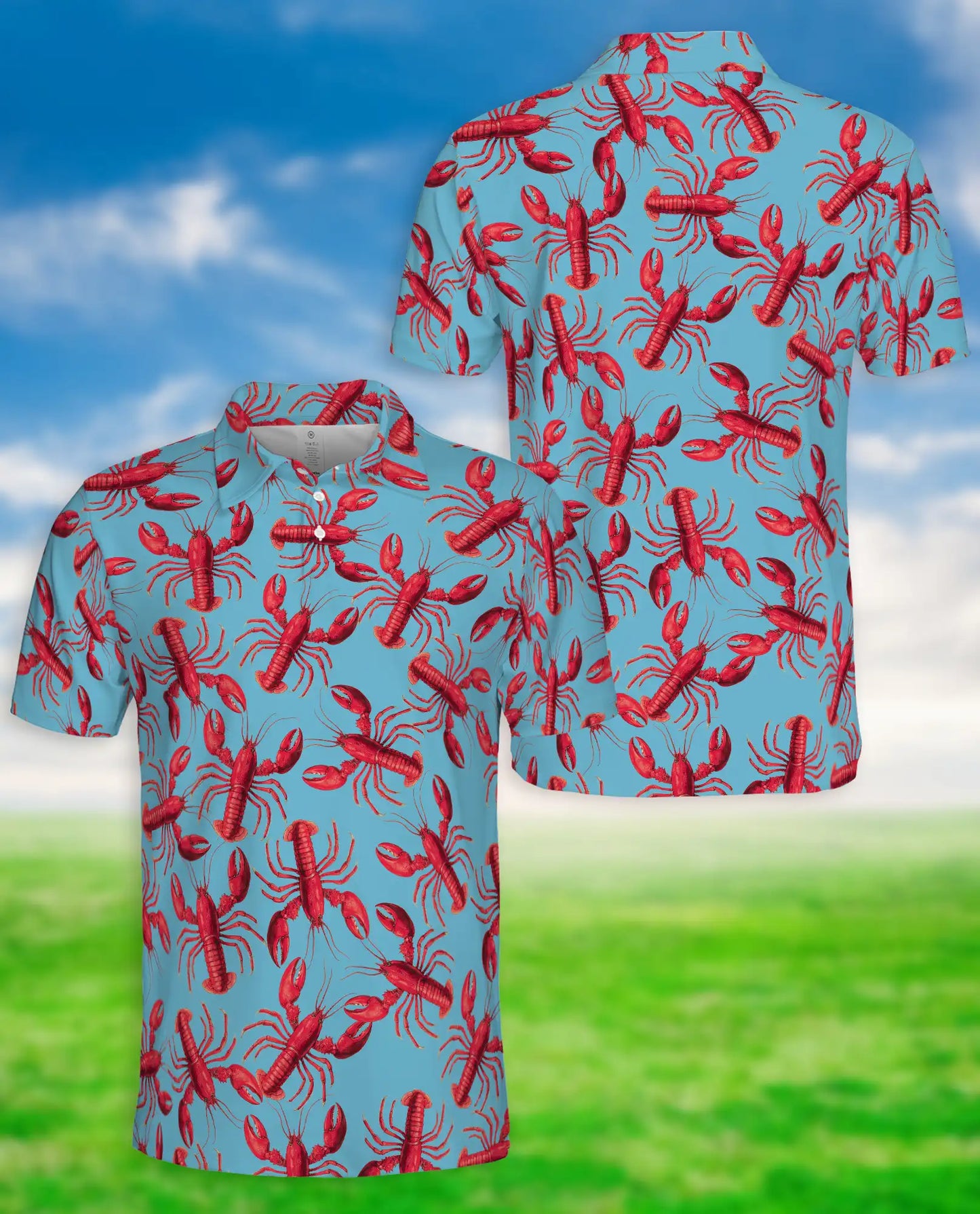 Lobster Polo Shirt- Funny Seafood Print Beach Summer Shirt | Azhobbyshop