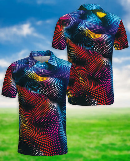 Dynamic Dots 3D Polo Shirt for Men – Abstract Neon Wave Pattern | Azhobbyshop