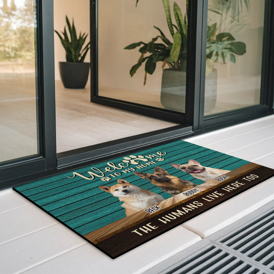 Personalized Turquoise Dog Doormat – Custom Pet Photos & Names Mat