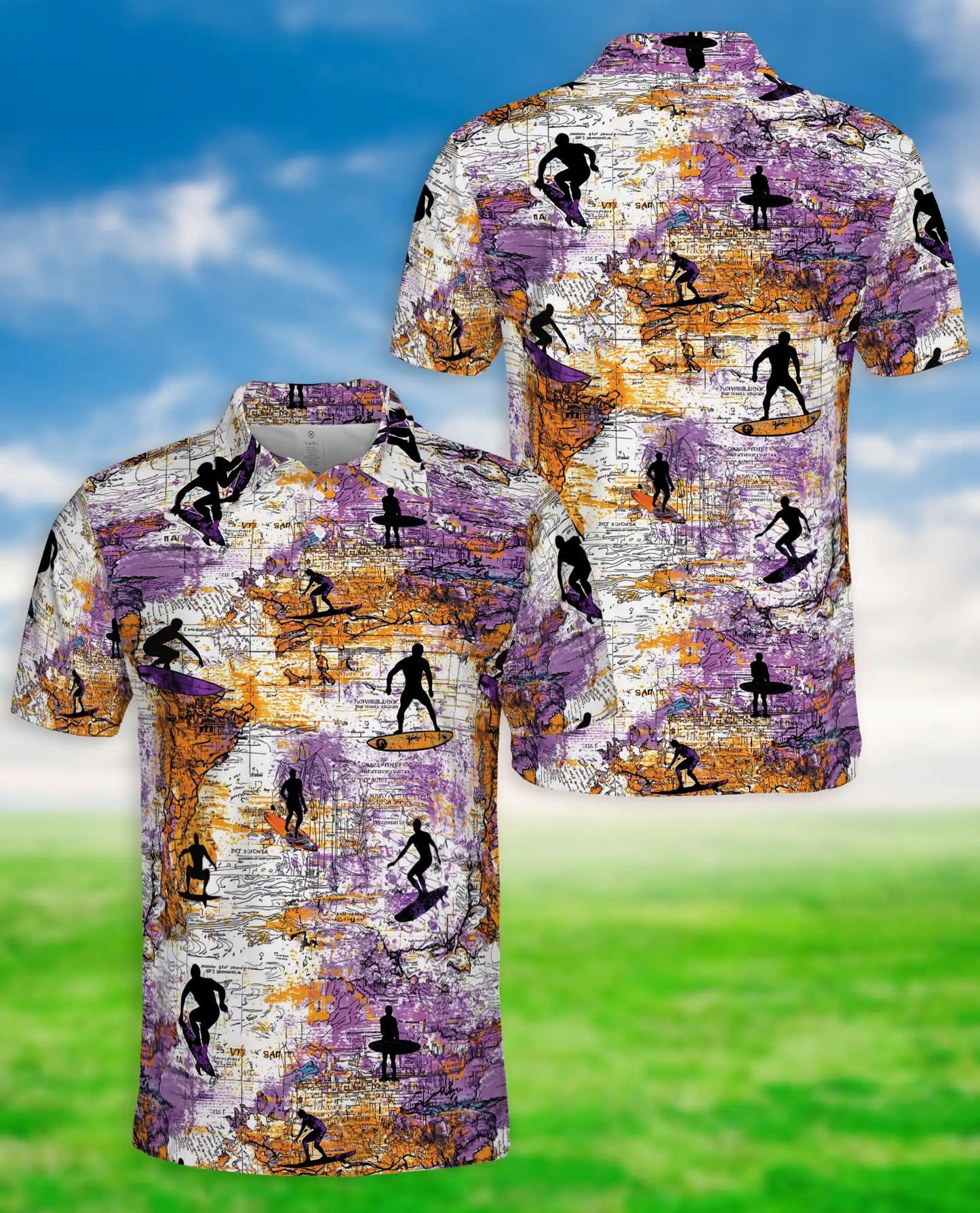 Surfing Polo Shirt – Vintage Map Surf Art Style | Azhobbyshop