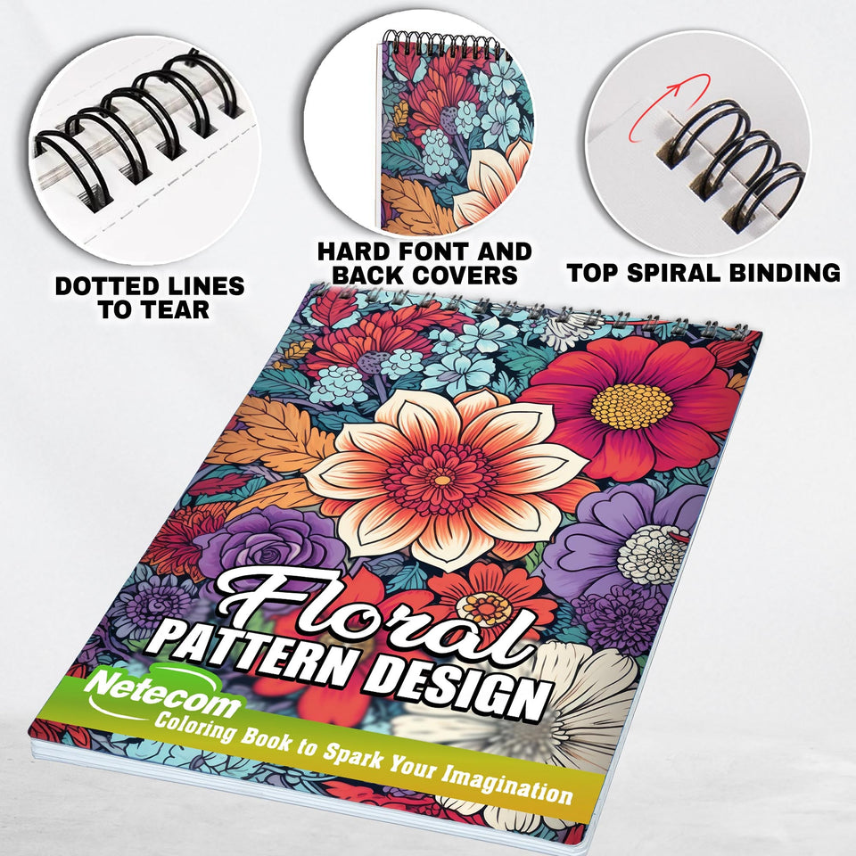 Floral Pattern Spiral Bound Coloring Book,  Embark on a Coloring Journey with 30 Intricate Flower Doodles for Relaxation and Inspiration