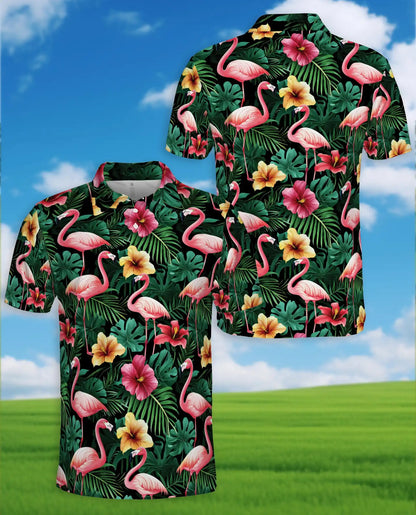 Flamingo Hawaiian 3D Polo Shirt for Men – Tropical Flower Beach Style | Azhobbyshop