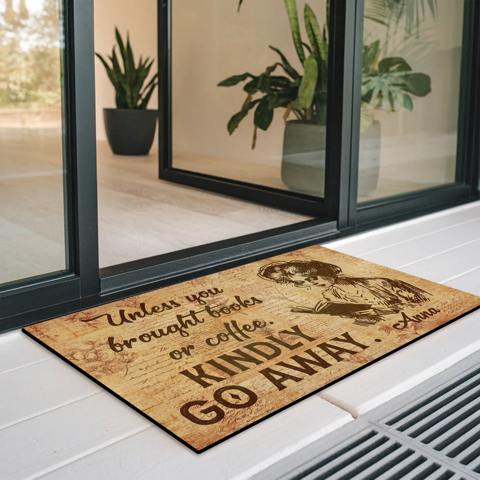 Personalized Book Lover Doormat – Books & Coffee Welcome Mat
