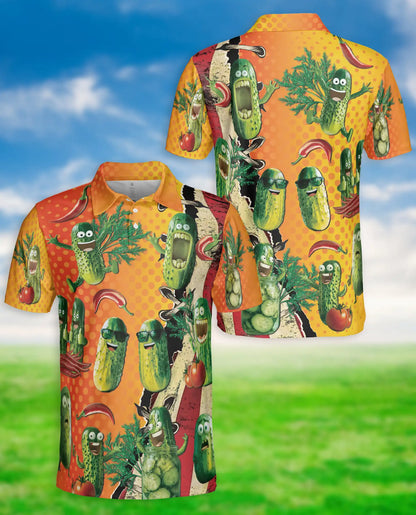 Funny Pickle Cartoon 3D Polo Shirt for Men – Cute Cucumber Humor Design | Azhobbyshop