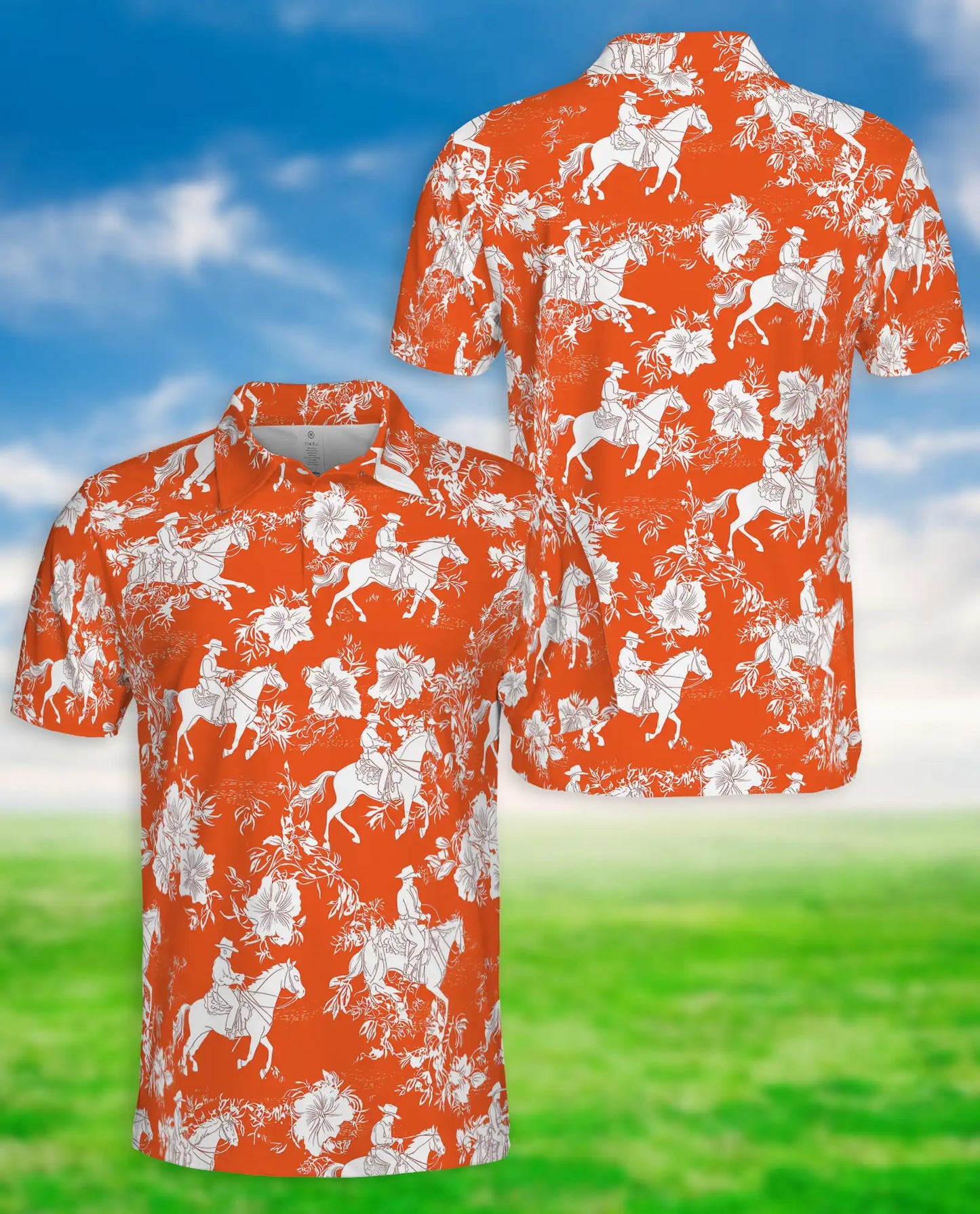 Aloha Polo Shirt Saddle Bronc Orange – Cowboy & Floral Design | Azhobbyshop