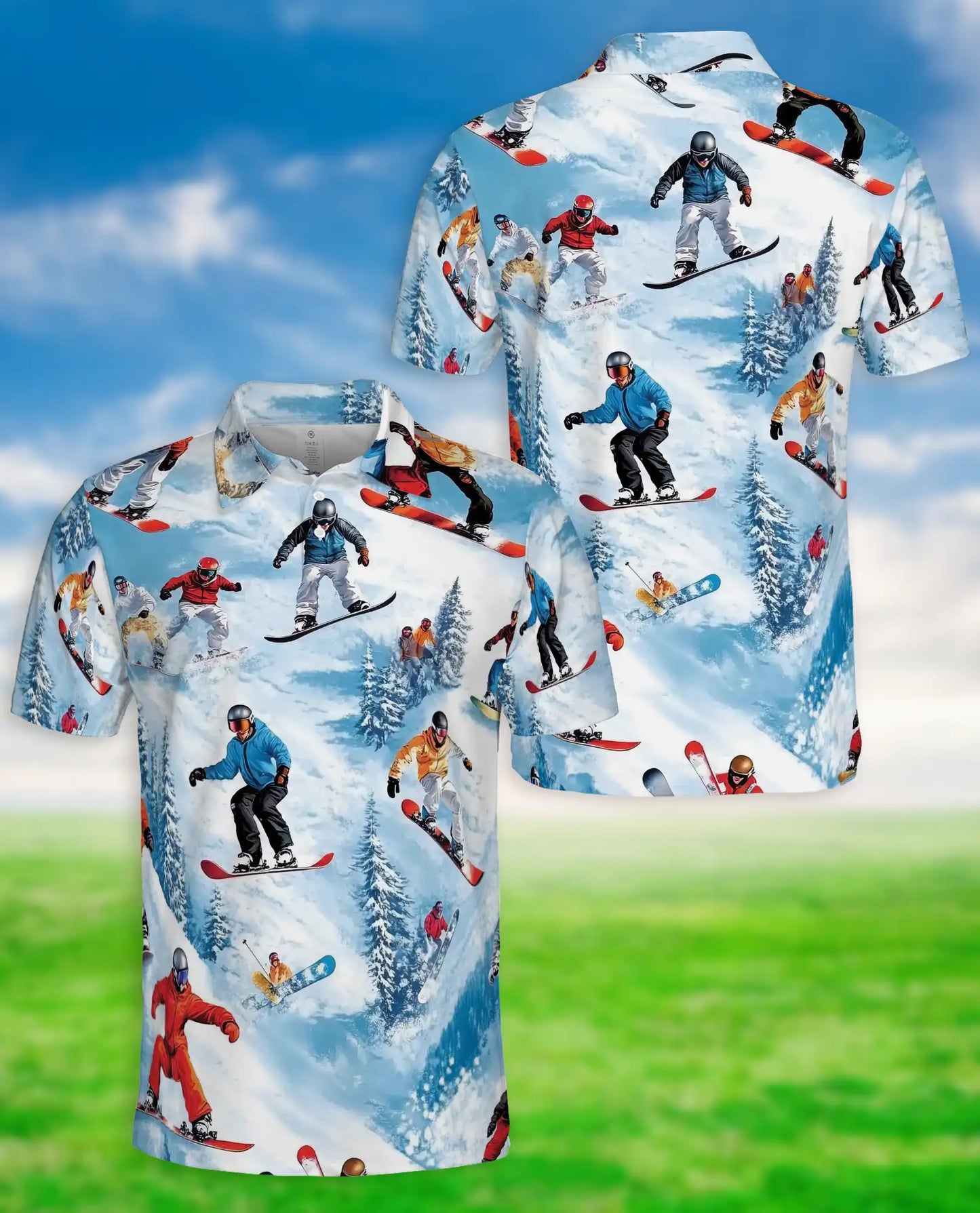 Snowboarding 3D Polo Shirt for Men – Winter Sport Mountain Style | Azhobbyshop