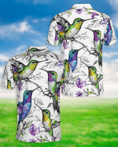 Hummingbird 3D Polo Shirt for Men – Colorful Bird Floral Art Style | Azhobbyshop