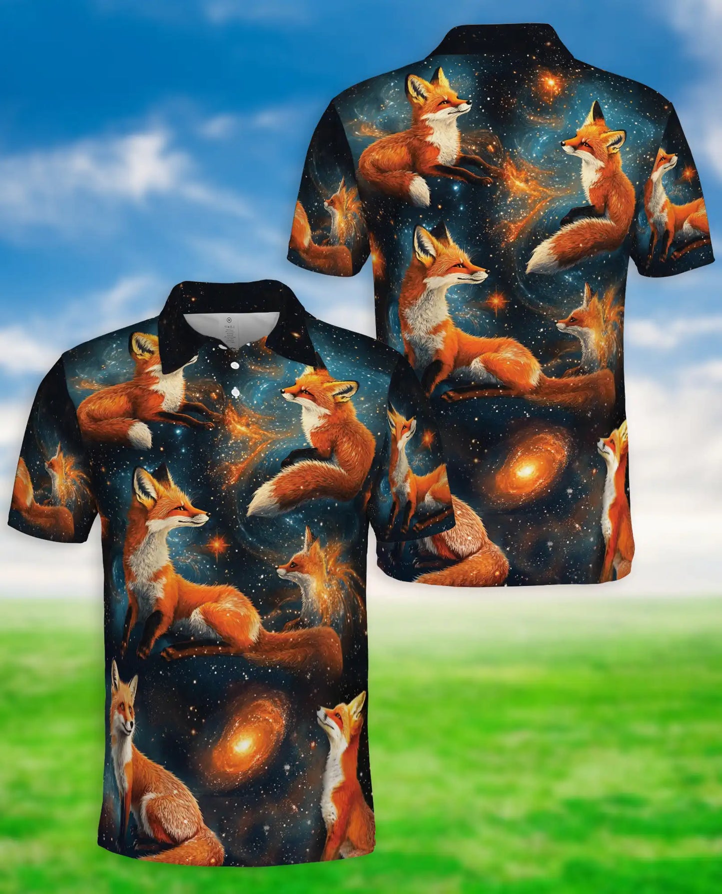 Galaxy Fox Polo Shirt – Cosmic Space Fox Print All Over | Azhobbyshop