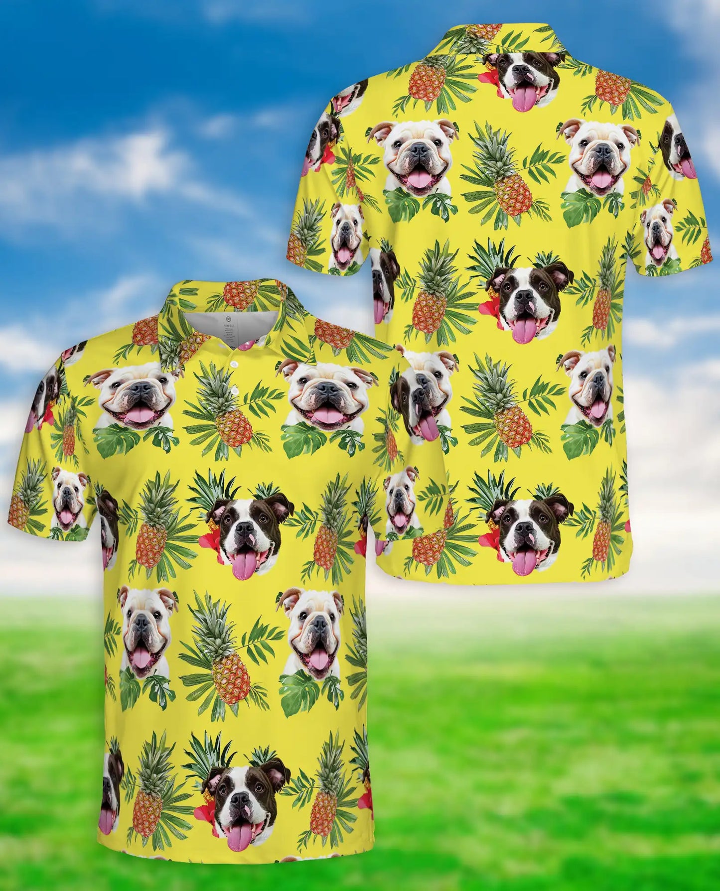 Bulldog Pineapple Tropical Hawaiian Polo Shirt | Azhobbyshop
