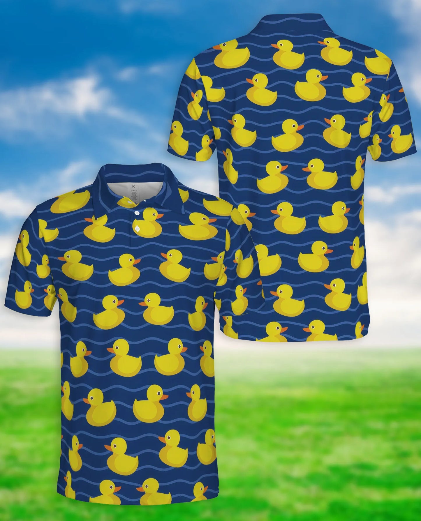 Duck Pattern Polo Shirt Funny Yellow Duck Print | Azhobbyshop