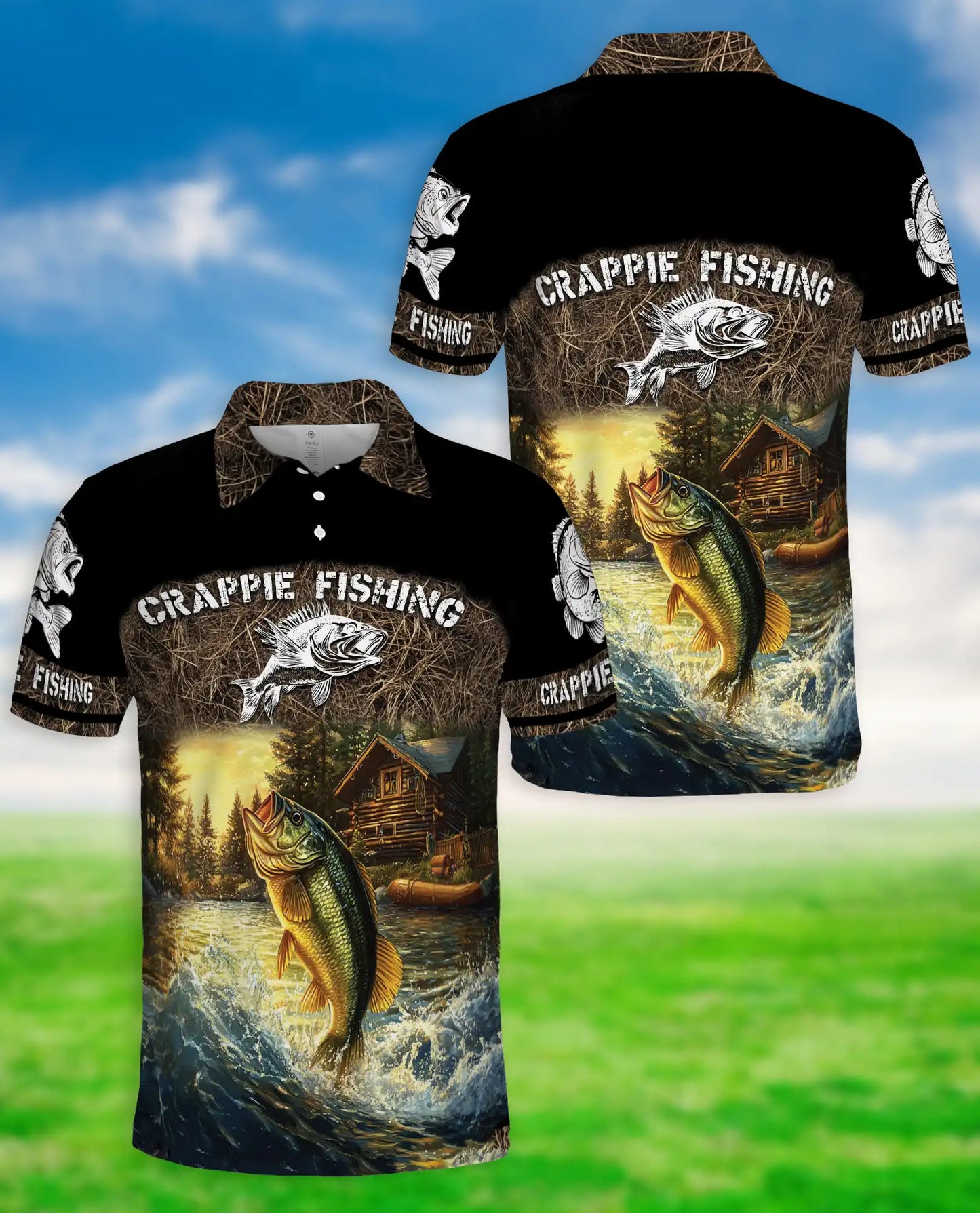 Crappie Fishing 3D Polo Shirt for Men – Lake Cabin Angler Gift | Azhobbyshop