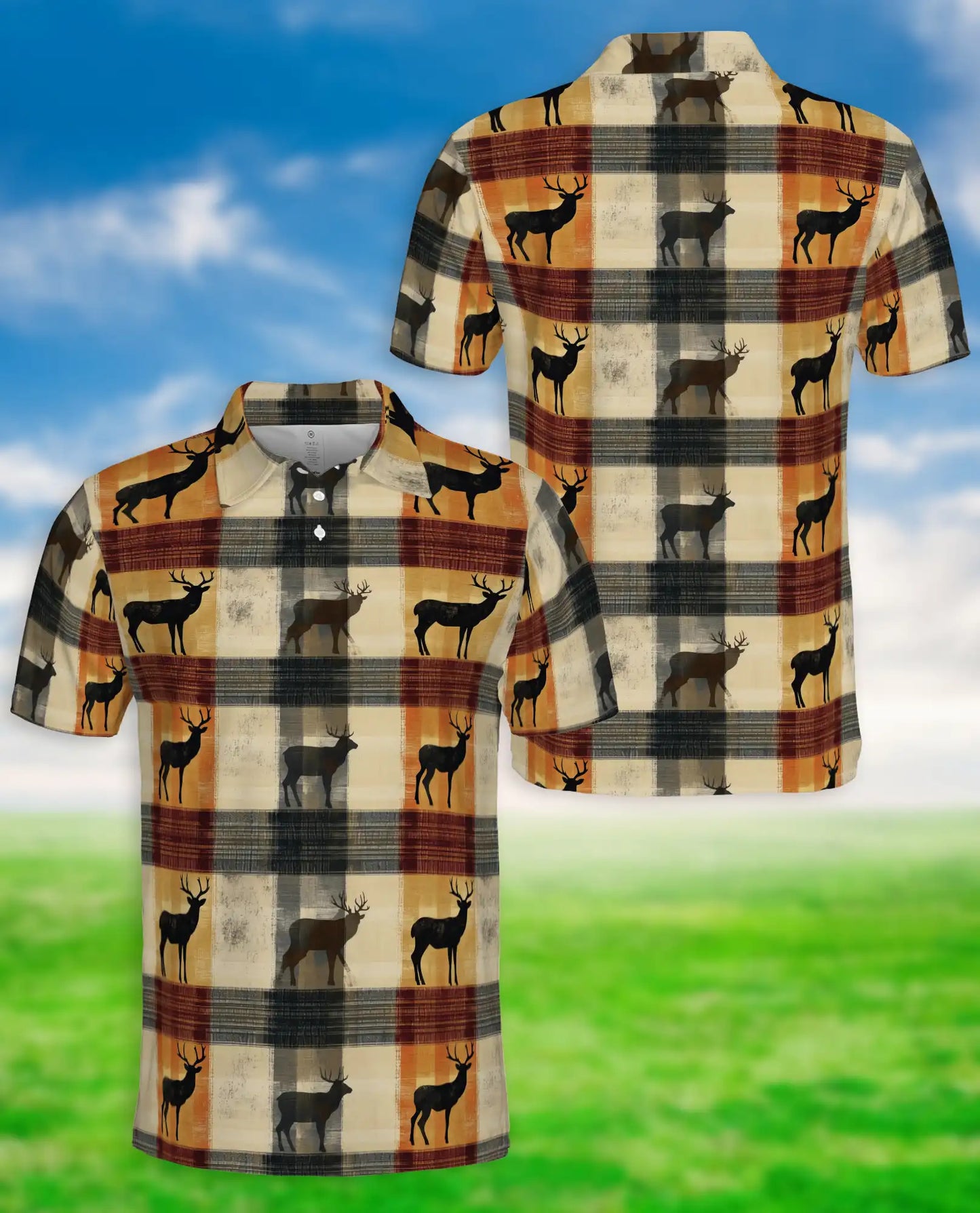 Deer Plaid 3D Polo Shirt for Men – Rustic Hunting Outdoor Style | Azhobbyshop