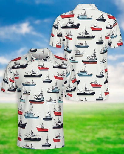 Fishing Boat 3D Polo Shirt for Men – Nautical Ocean Coastal Style | Azhobbyshop