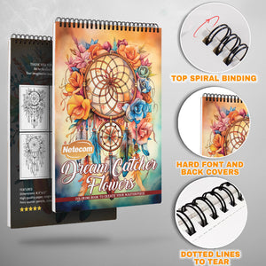 Dreamcatcher Flowers Spiral Bound Coloring Book, Dreamy Dreamcatcher and Flower Designs, Perfect for a Peaceful and Mystical Artistic Escape