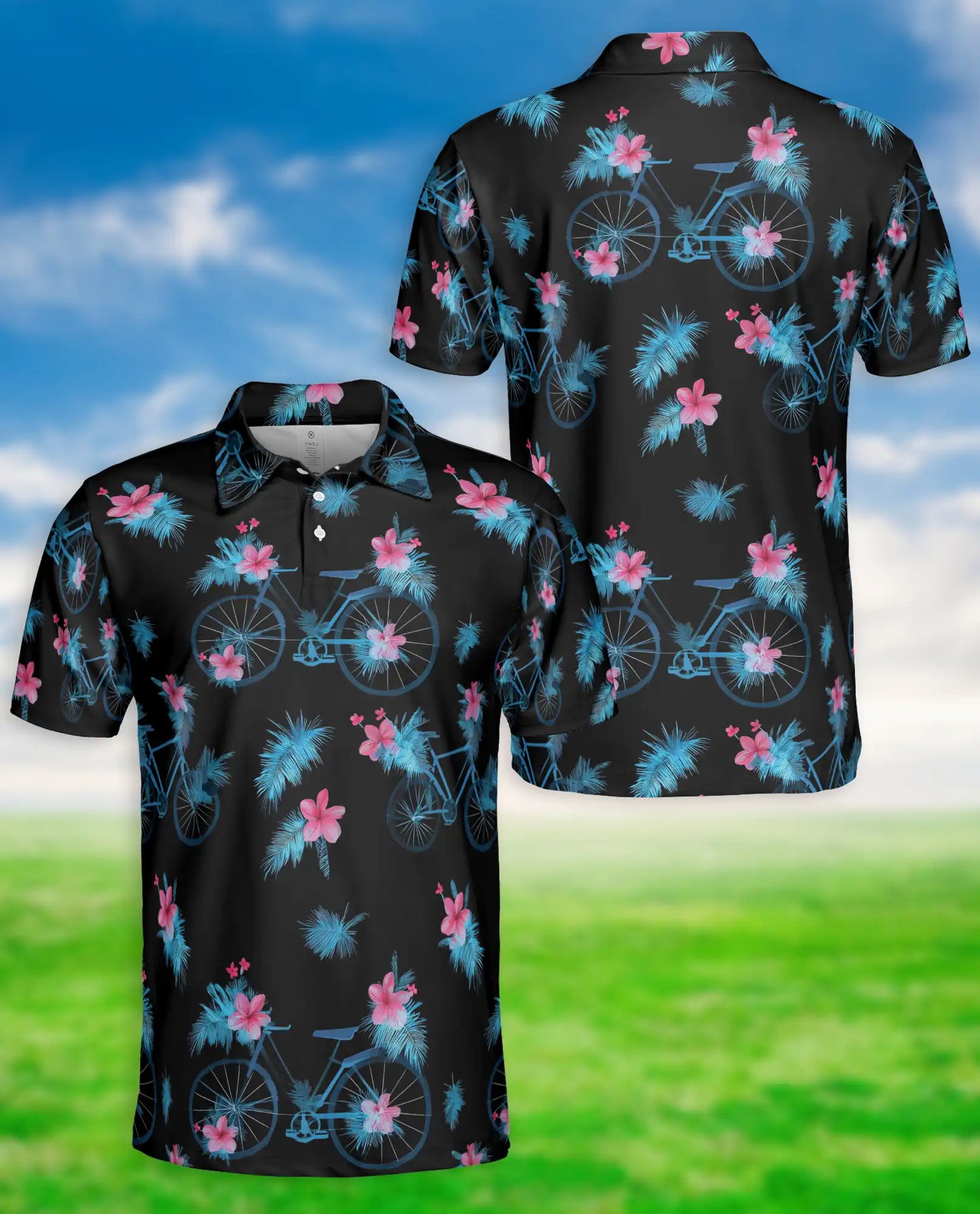 Bicycle Hawaiian 3D Polo Shirt for Men – Tropical Floral Cycling Style | Azhobbyshop