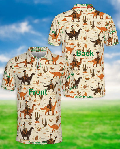 Cowboy Riding Dinosaur 3D Polo Shirt for Men – Western Dino Style | Azhobbyshop