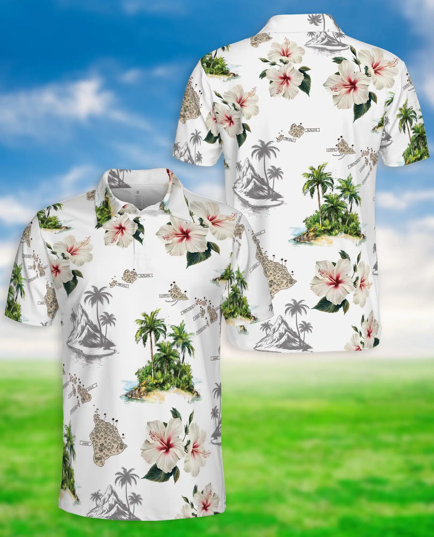 Hawaii Map Hawaiian Polo Shirt – Hibiscus Tropical Island Shirt | Azhobbyshop