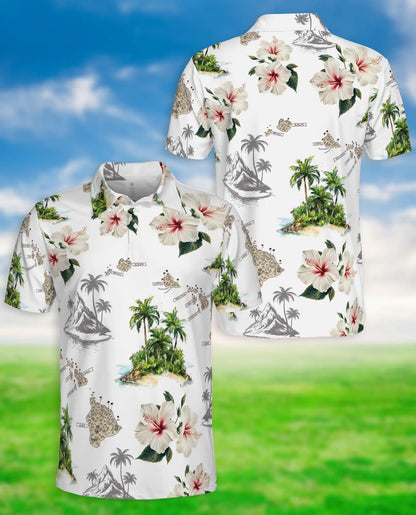 Hawaii Map Hawaiian Polo Shirt – Hibiscus Tropical Island Shirt | Azhobbyshop