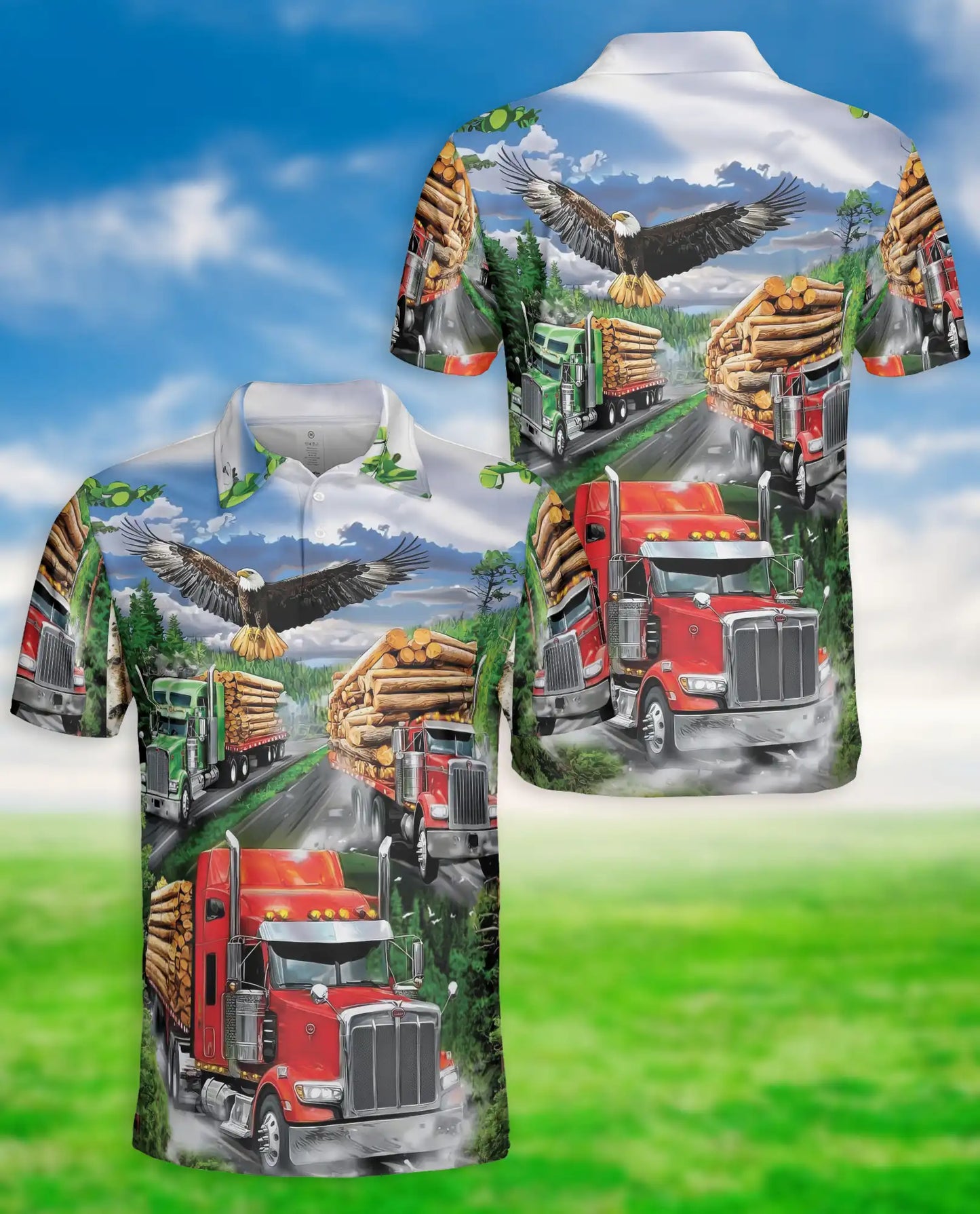 Logging Truck 3D Polo Shirt for Men – Trucker Lumberjack Outdoor Style | Azhobbyshop