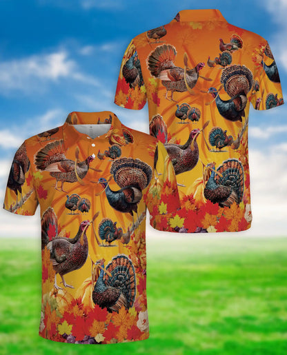 Turkey Thanksgiving Polo Shirt – Fall Harvest Autumn 3D Graphic | Azhobbyshop