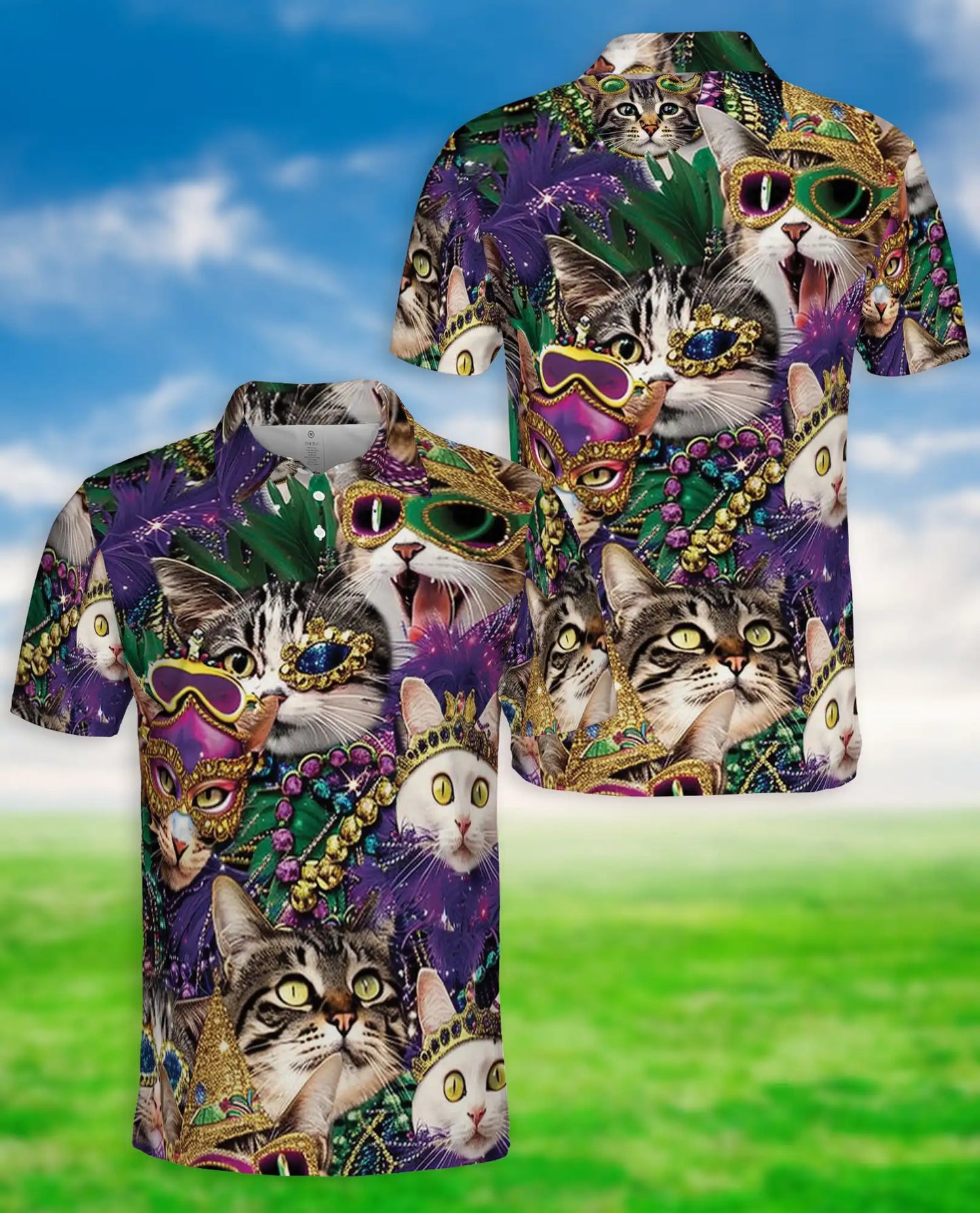 Cats Mardi Gras Mask Polo Shirt | Azhobbyshop