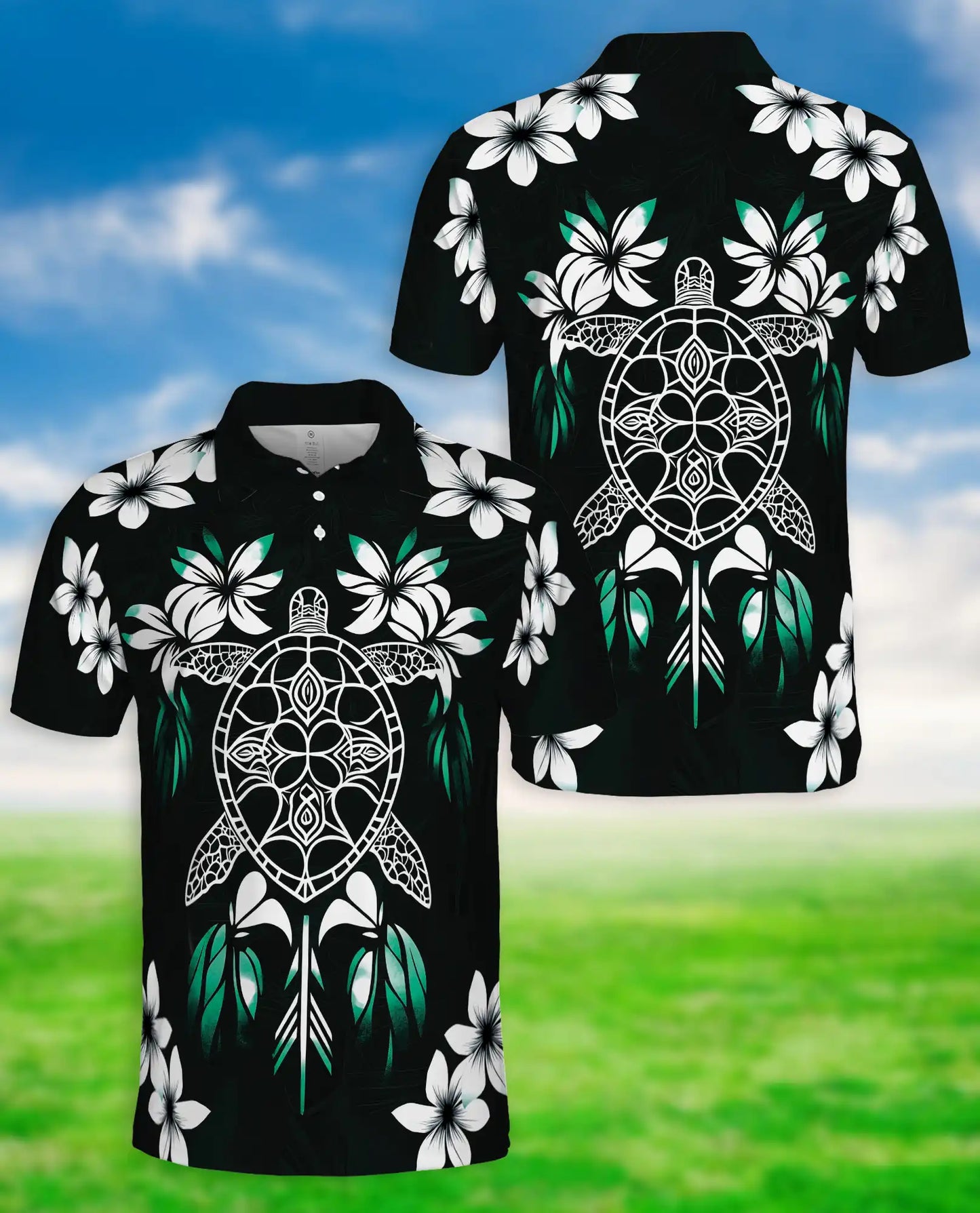 Sea Turtle Polo Shirt- Hawaiian Floral Tropical Beach Style | Azhobbyshop