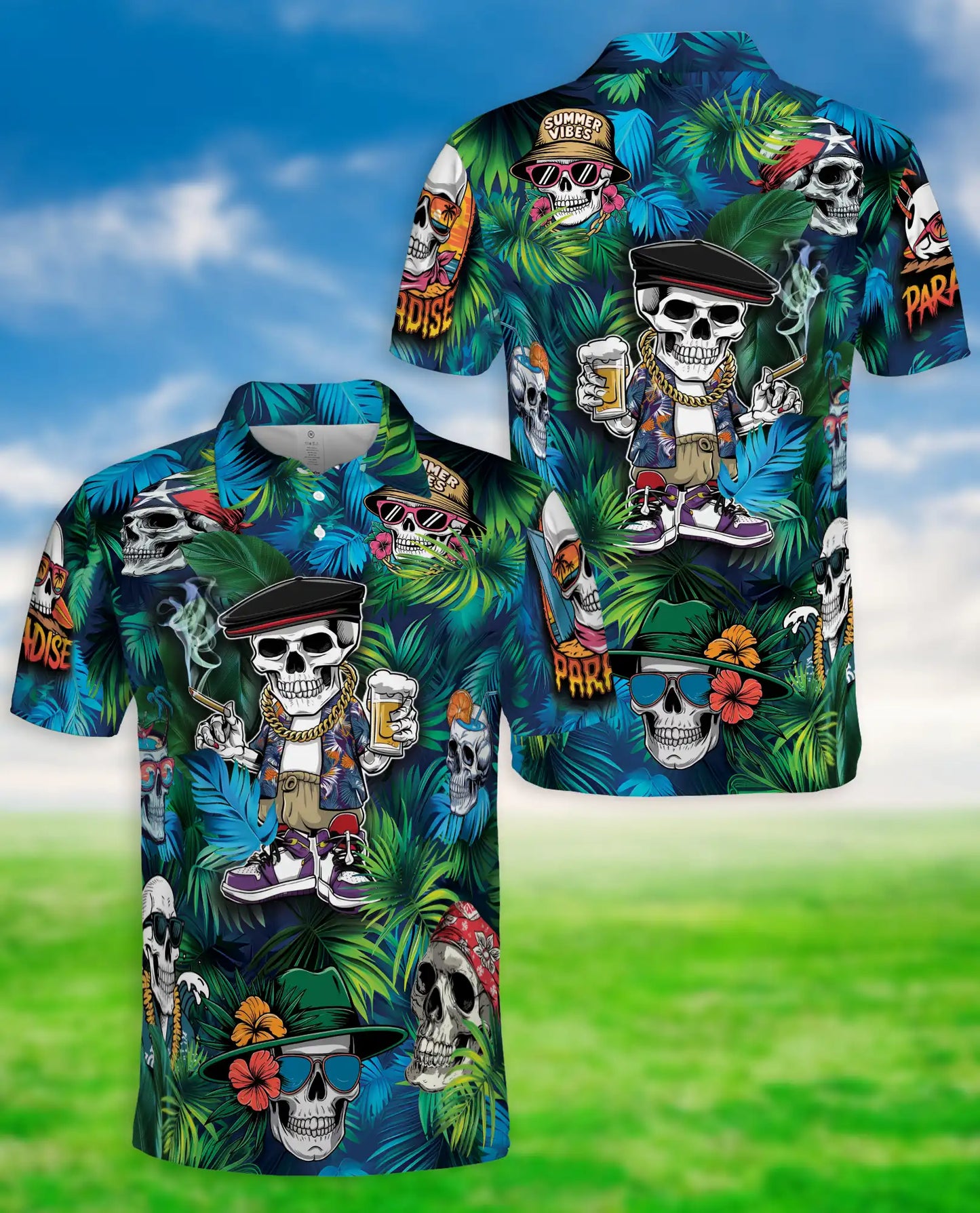 Skull Hawaiian Polo Shirt – Funny Skeleton Summer Beach Shirt | Azhobbyshop