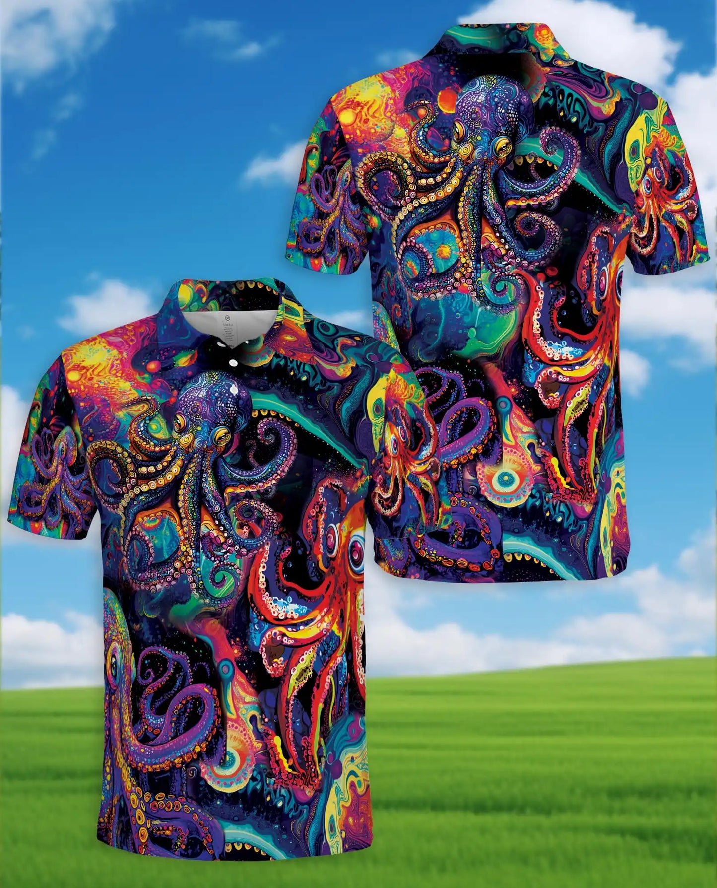 Octopus Psychedelic 3D Polo Shirt for Men – Colorful Ocean Art Style | Azhobbyshop