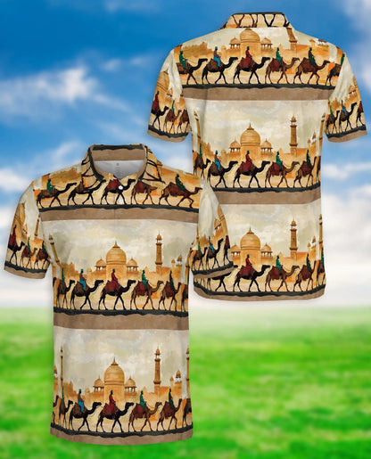 Camel Caravan 3D Polo Shirt for Men – Arabian Desert Travel Style | Azhobbyshop