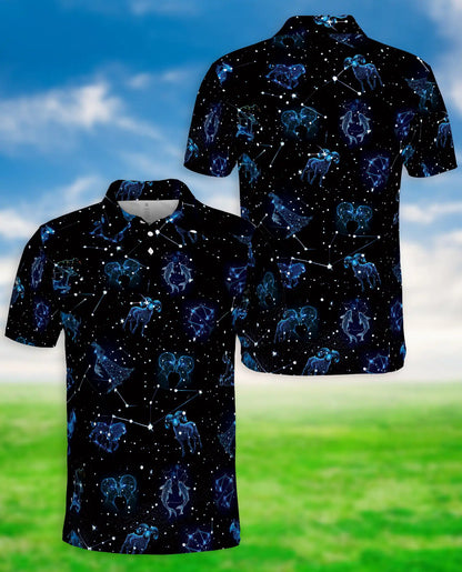 Zodiac Constellation Polo Shirt – Astrology Star Sign Galaxy Print | Azhobbyshop