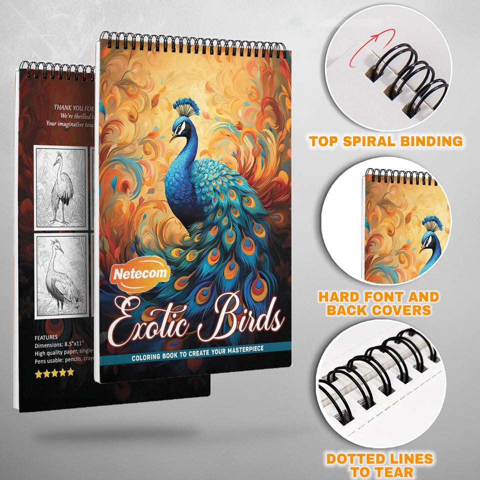 Exotic Birds Spiral Bound Coloring Book, Vibrant Exotic Birds for a Colorful and Tranquil Art Experience, Perfect for Bird Lovers and Nature Enthusiasts