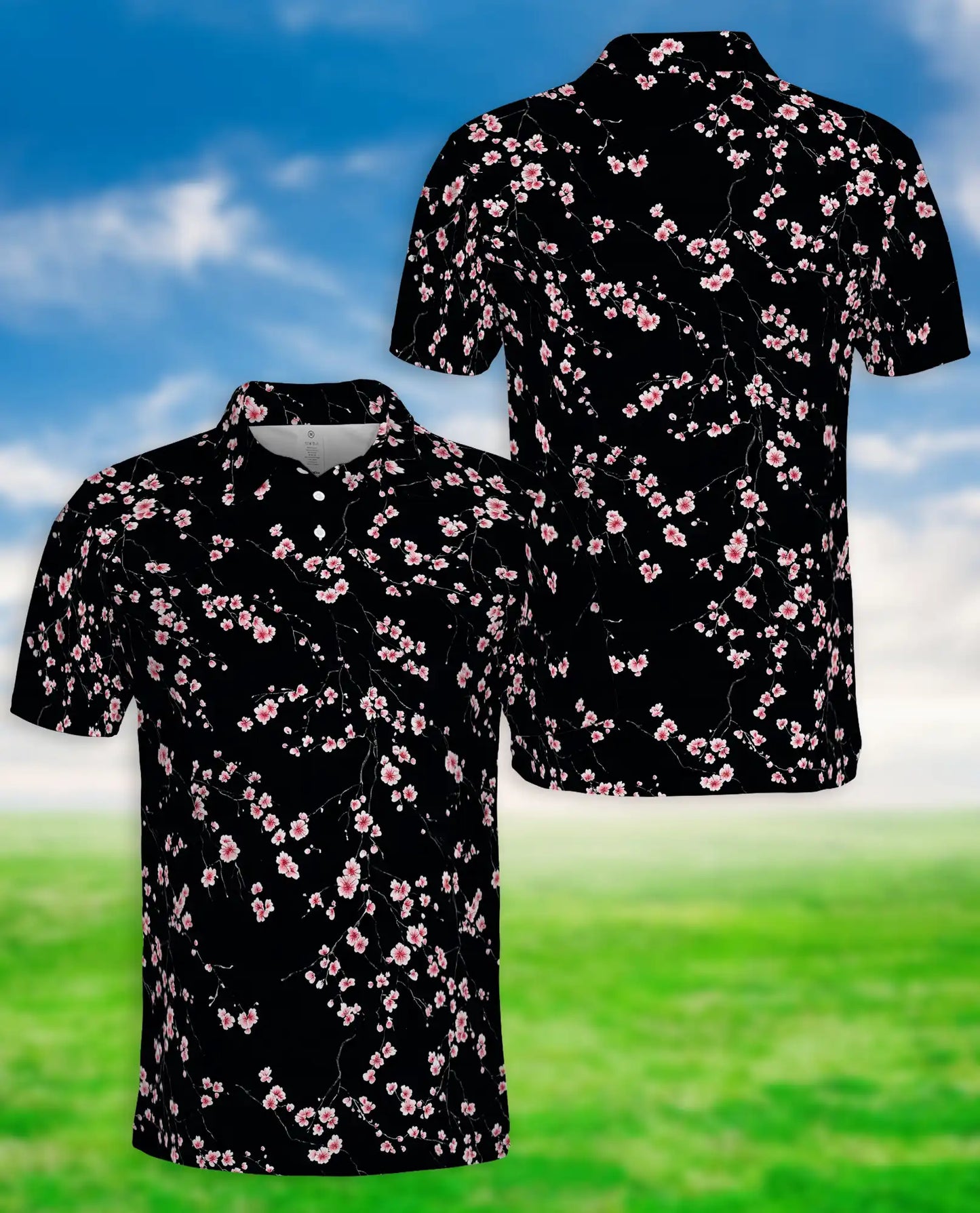 Pink Sakura Polo Shirt – Cherry Blossom Japanese Floral Style | Azhobbyshop