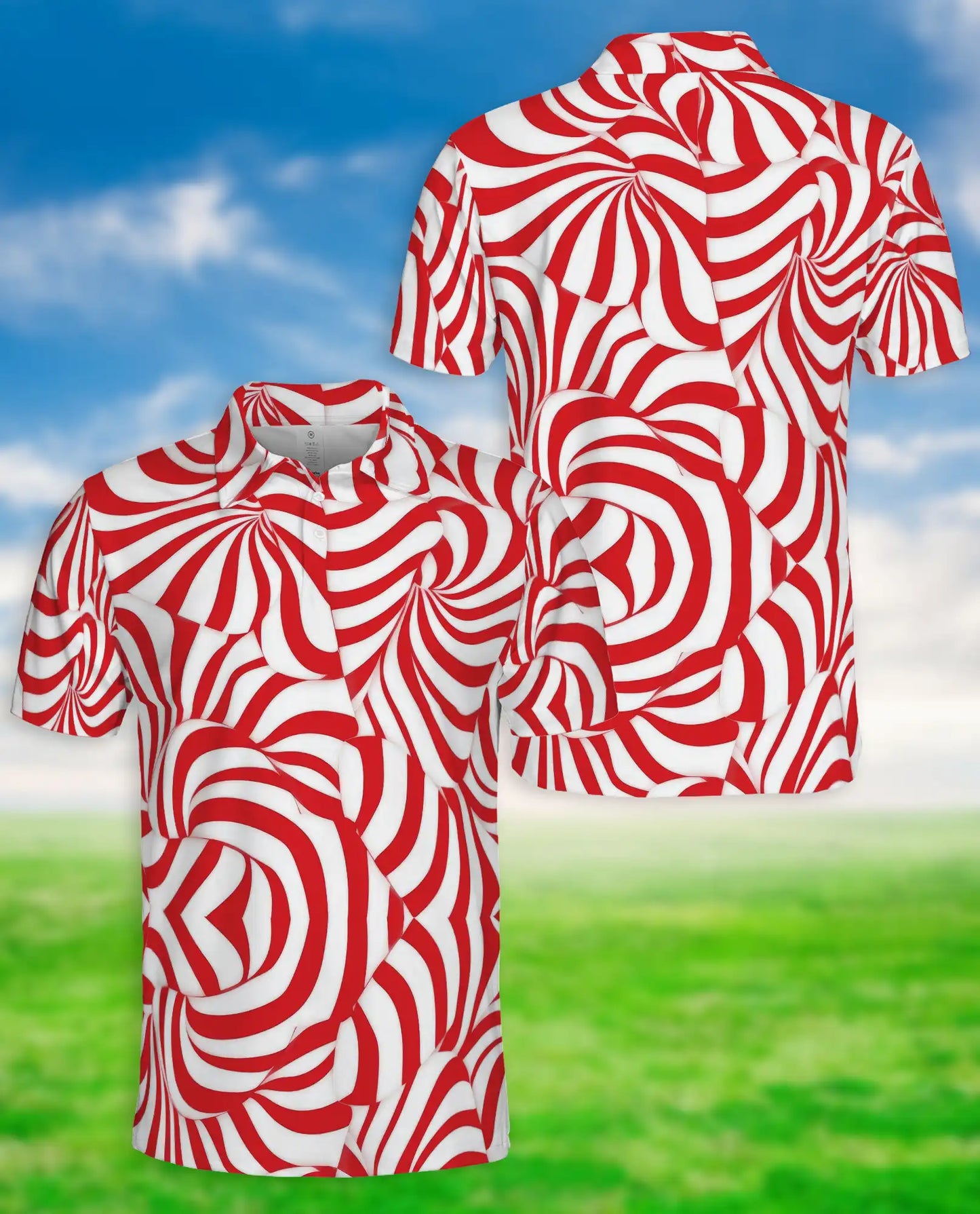 Red Swirl 3D Polo Shirt for Men – Abstract Optical Pattern Style | Azhobbyshop