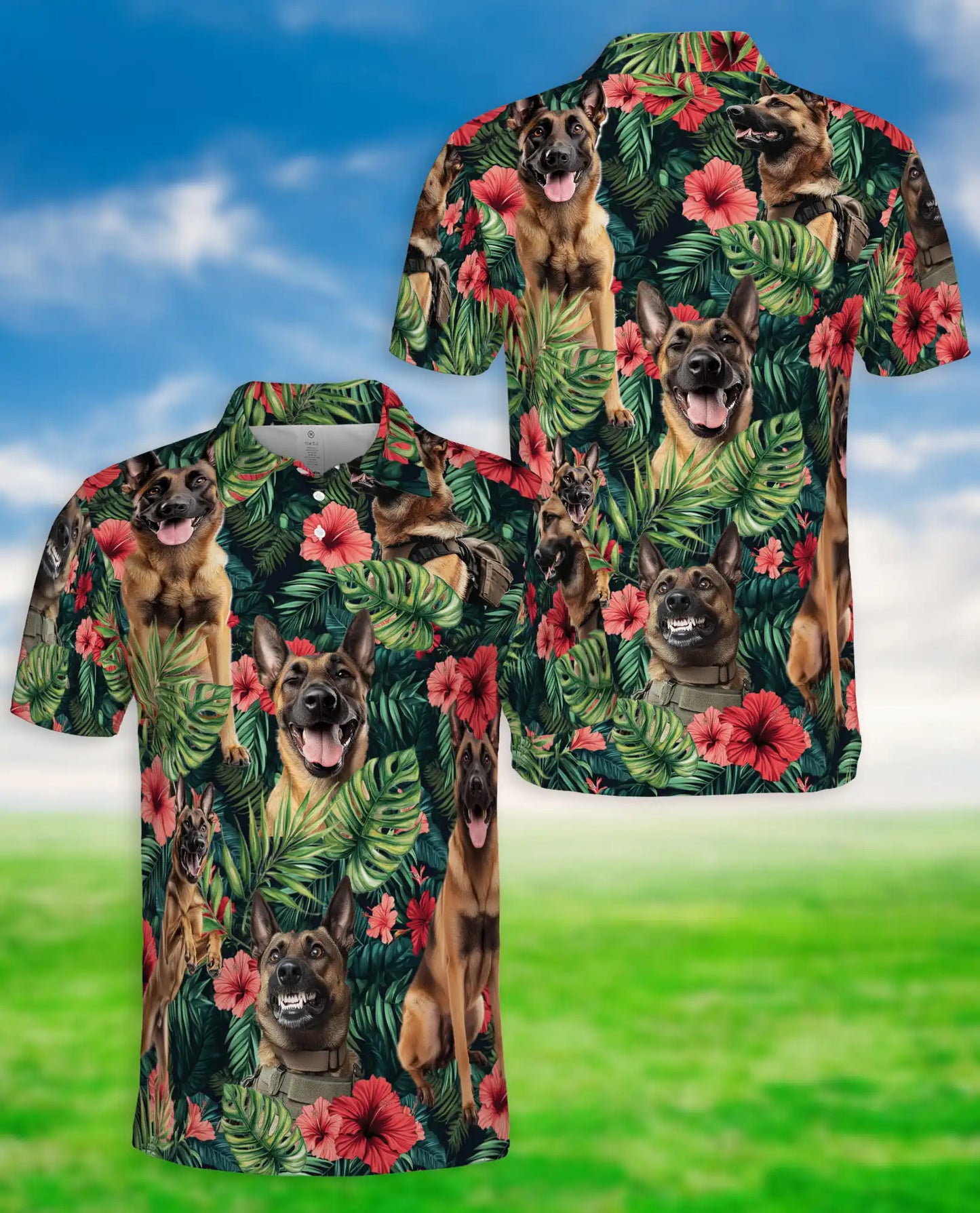Belgian Malinois Tropical Polo Shirt – Military Dog Hawaiian Floral Style | Azhobbyshop