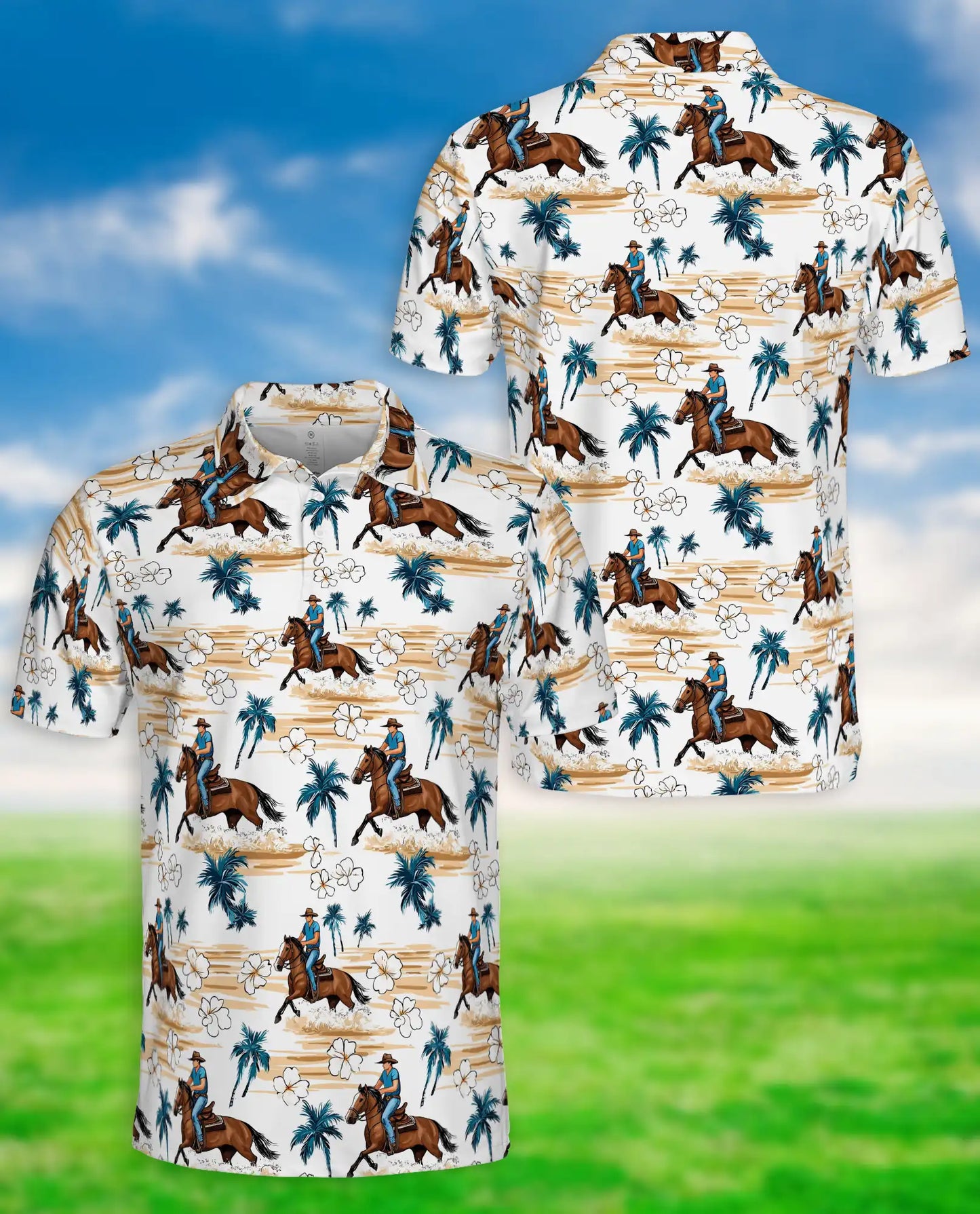 Cowboy Horse Polo Shirt – Western Tropical Beach Style | Azhobbyshop