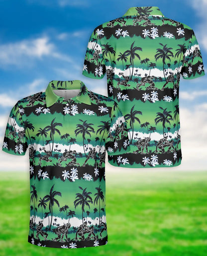 Wrestling Hawaiian 3D Polo Shirt for Men – Green Tropical Beach Style | Azhobbyshop