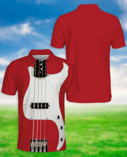 Bass Guitar 3D Polo Shirt for Men – Red Electric Music Style | Azhobbyshop