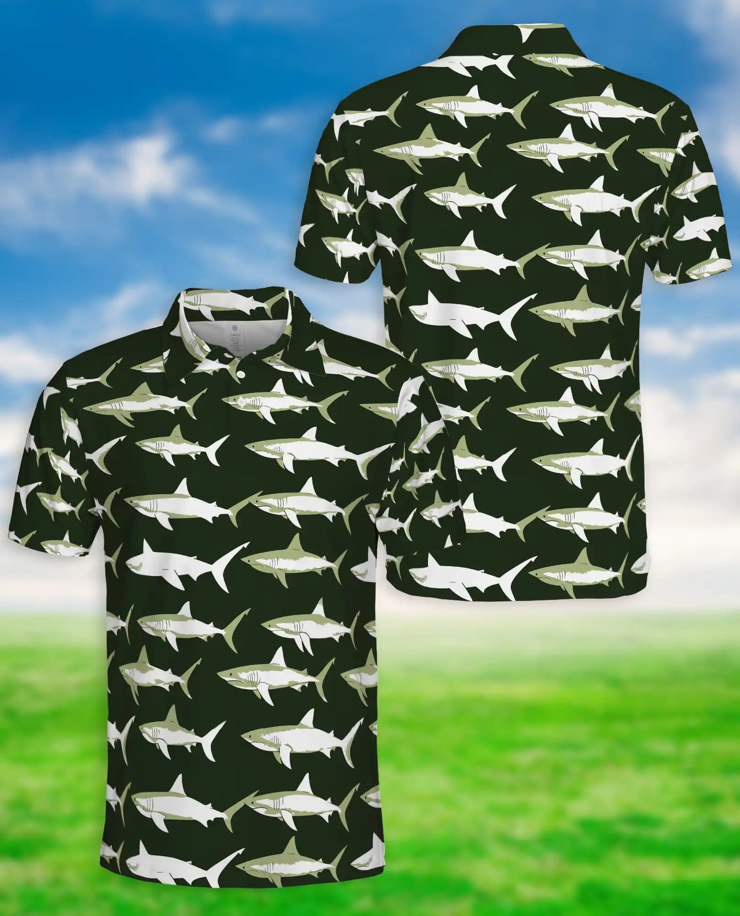 Retro Shark 3D Polo Shirt for Men – Vintage Ocean Animal Style | Azhobbyshop
