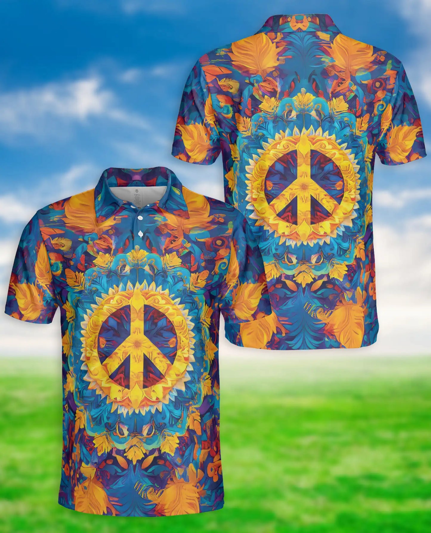 Peace Sign 3D Polo Shirt for Men – Psychedelic Hippie Festival Style | Azhobbyshop