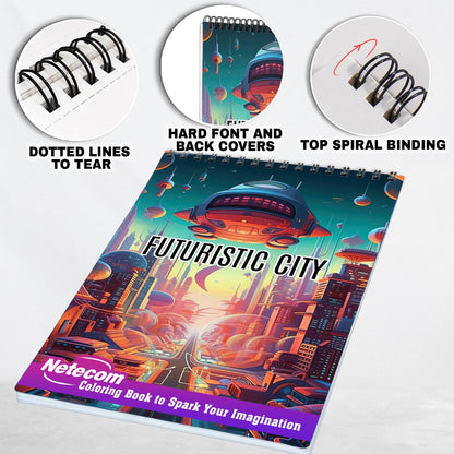 Futuristic City Spiral Bound Coloring Book, Discover the Spectacular Architecture with 30 Exquisite Futuristic City Coloring Pages for Fans of Technological Marvels to Bring the Cityscapes to Life