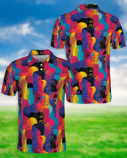 80s Pattern 3D Polo Shirt – Retro Neon Geometric Art Style | Azhobbyshop