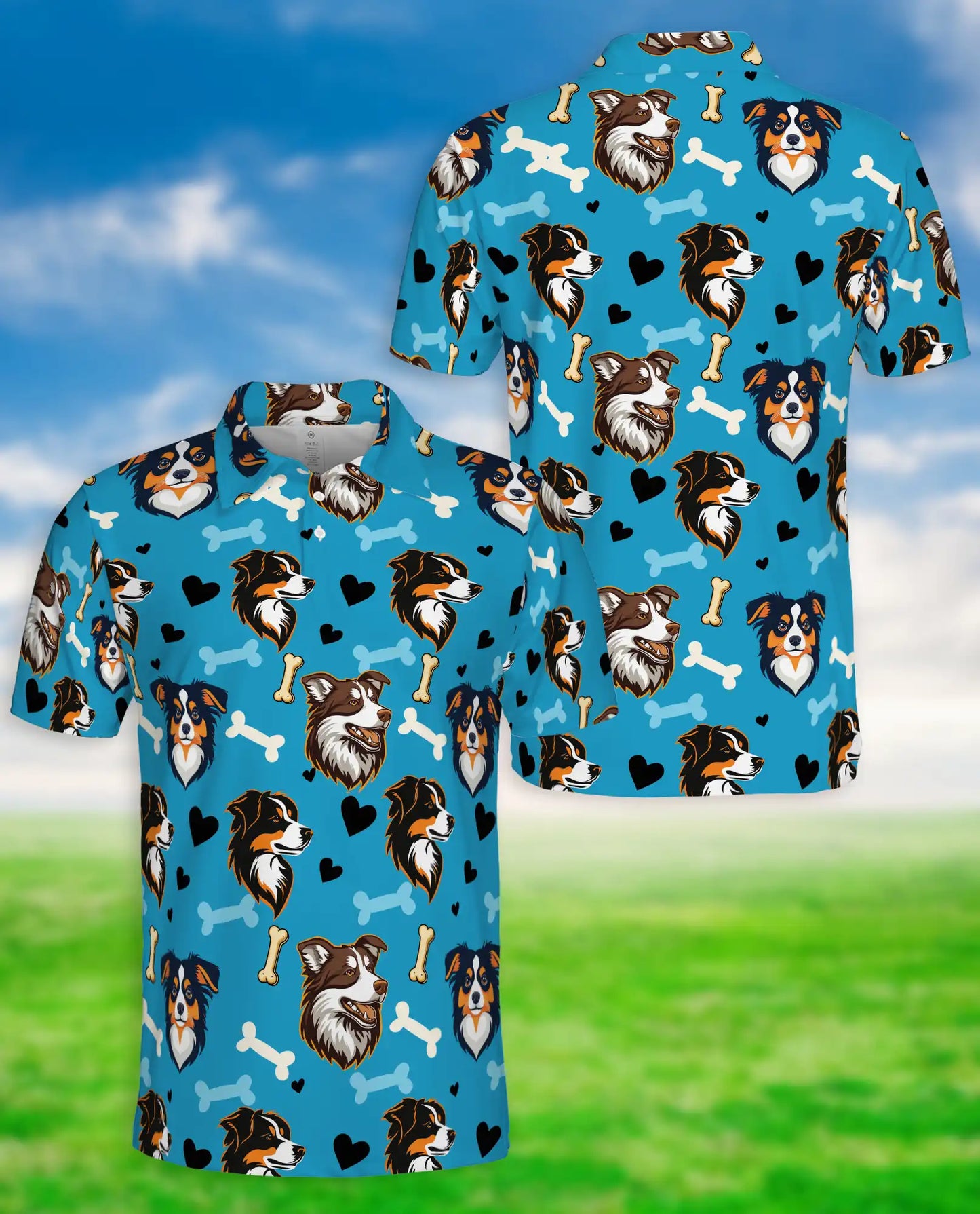 Cute Dog Pattern Polo Shirt – Cartoon Puppy & Bone Print | Azhobbyshop