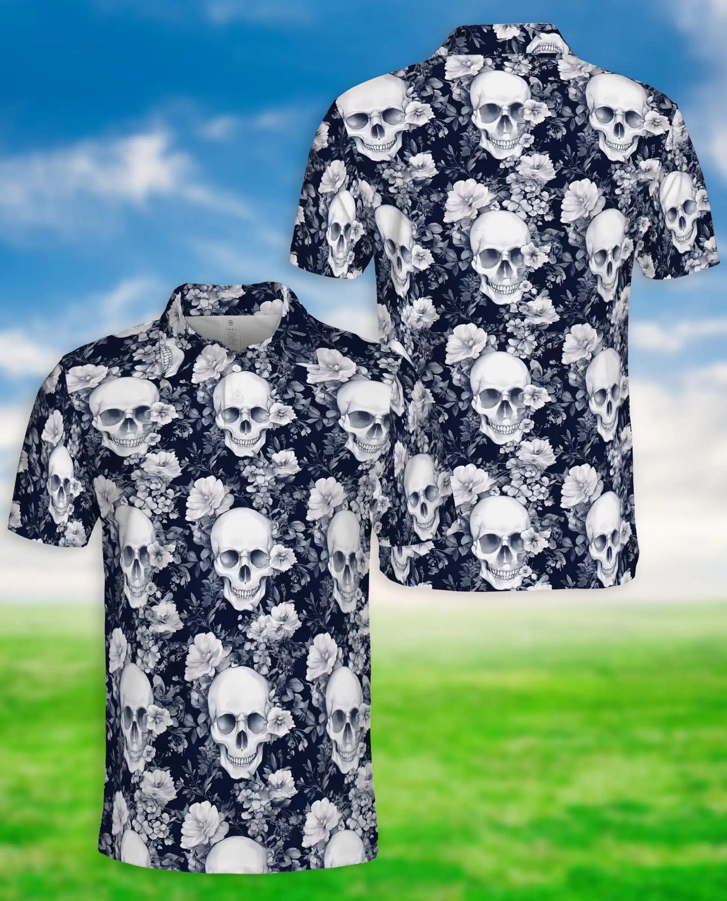 Skull Floral Polo Shirt- Gothic Dark Aesthetic Style | Azhobbyshop