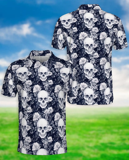 Skull Floral Polo Shirt- Gothic Dark Aesthetic Style | Azhobbyshop