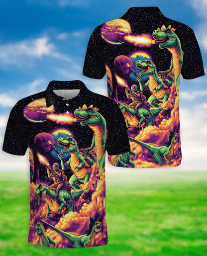 Galaxy Dinosaurs 3D Polo Shirt for Men – Space T-Rex Cosmic Print | Azhobbyshop