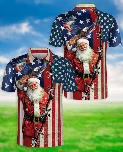 Patriotic Santa Eagle American Flag 3D Polo Shirt | Azhobbyshop