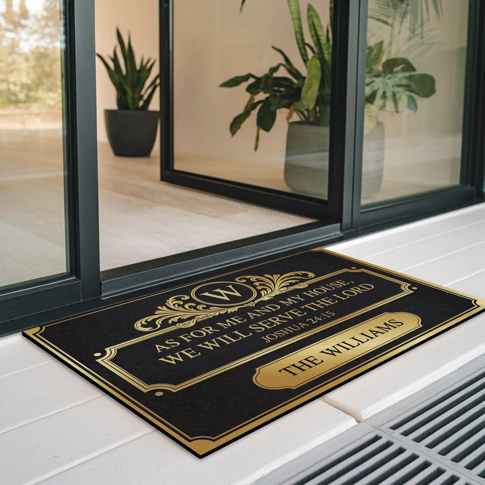 Personalized Christian Doormat – Joshua 24:15 Family Name Mat