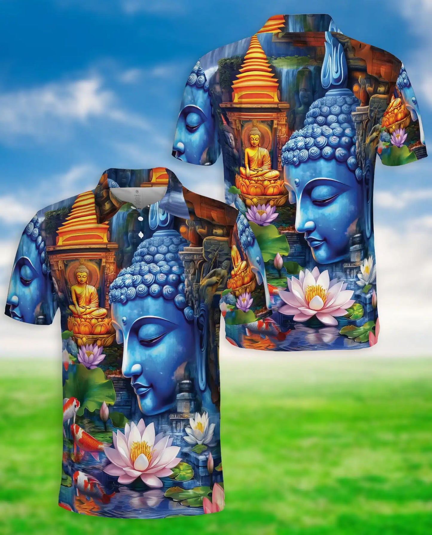 Buddha Lotus Polo Shirt -Zen Spiritual Koi Japanese Style | Azhobbyshop